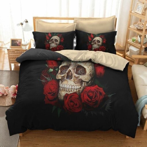 Red Rose Skull Bedding Set