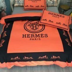 Herms Orange Black 5 Bedding Sets Duvet Cover Sheet Cover Pillow Cases Luxury Bedroom Sets