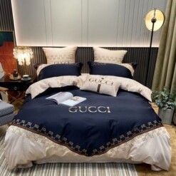 Gucci Blue Khaki 9 Bedding Sets Duvet Cover Sheet Cover Pillow Cases Luxury Bedroom Sets