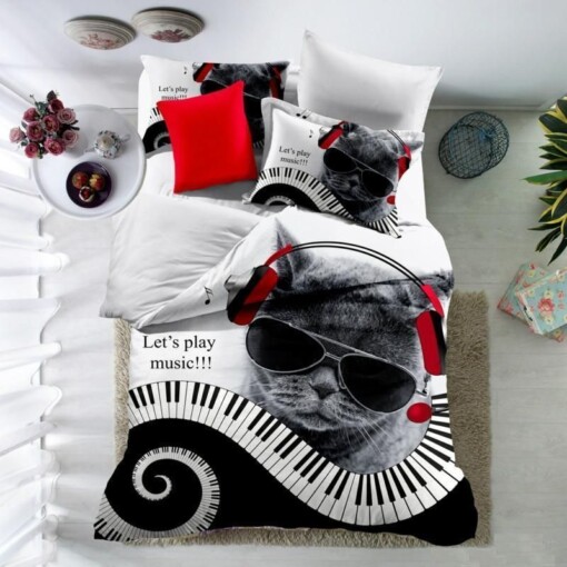 Music Cat  Bedroom Duvet Cover Bedding Sets