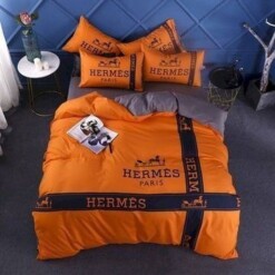 Herms Orange 7 Bedding Sets Duvet Cover Sheet Cover Pillow Cases Luxury Bedroom Sets