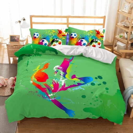 Bedding 3D Foootball Green Printed Bedding Sets Duvet Cover Set