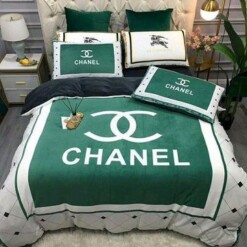 Chanel White Green 29 Bedding Sets Duvet Cover Sheet Cover Pillow Cases Luxury Bedroom Sets