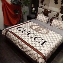Gucci White Blue Bedding Sets Duvet Cover Sheet Cover Pillow Cases Luxury Bedroom Sets
