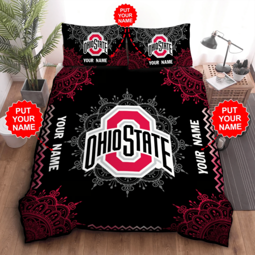 Personalized Ohio State Buckeyes Duvet Cover Pillowcase Bedding Set