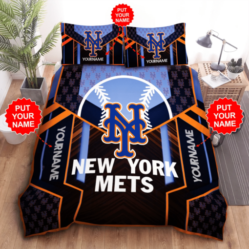 Personalized New York Mets Duvet Cover Pillowcase Bedding Set