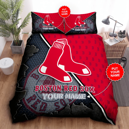 Personalized Boston Red Sox Duvet Cover Pillowcase Bedding Set