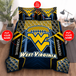 Personalized West Virginia Mountaineers Duvet Cover Pillowcase Bedding Set