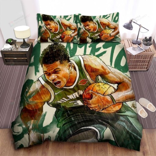 Milwaukee Bucks Giannis Antetokounmpo Epic Painting Bed Sheet Spread Comforter Duvet Cover Bedding Sets