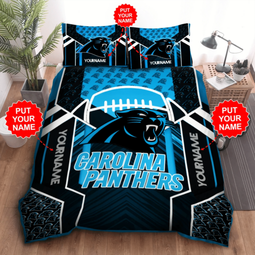 Personalized Carolina Panthers Duvet Cover Pillowcase Bedding Set