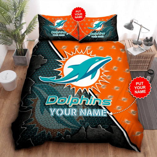 Personalized Miami Dolphins Duvet Cover Pillowcase Bedding Set