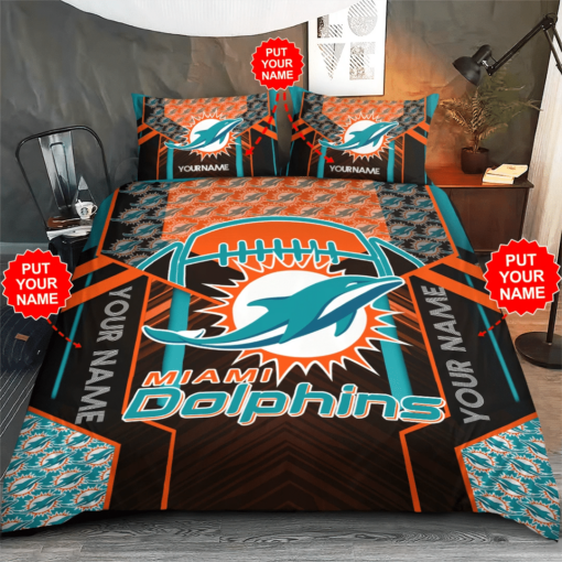 Personalized Miami Dolphins Duvet Cover Pillowcase Bedding Set