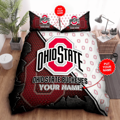 Personalized Ohio State Buckeyes Duvet Cover Pillowcase Bedding Set