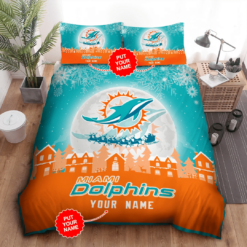 Personalized Miami Dolphins Duvet Cover Pillowcase Bedding Set