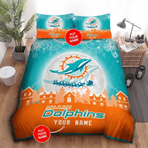 Personalized Miami Dolphins Duvet Cover Pillowcase Bedding Set