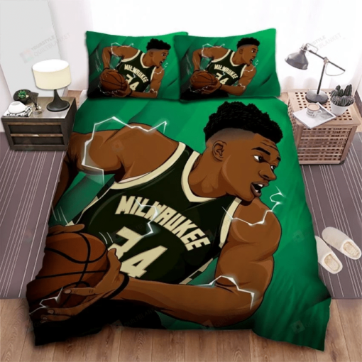 Milwaukee Bucks Giannis Antetokounmpo Cartoon Drawing Bed Sheet Spread Comforter Duvet Cover Bedding Sets