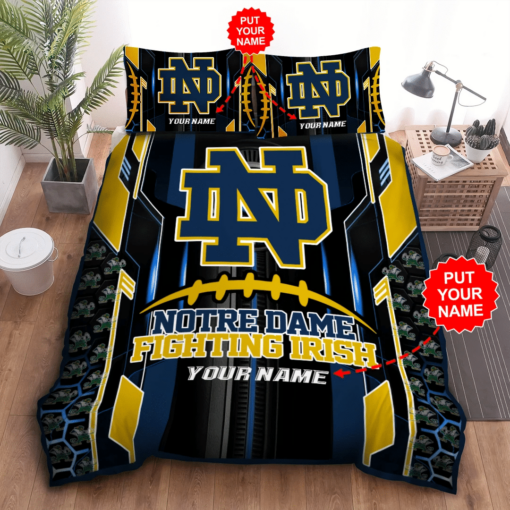 Personalized Notre Dame Fighting Irish Duvet Cover Pillowcase Bedding Set