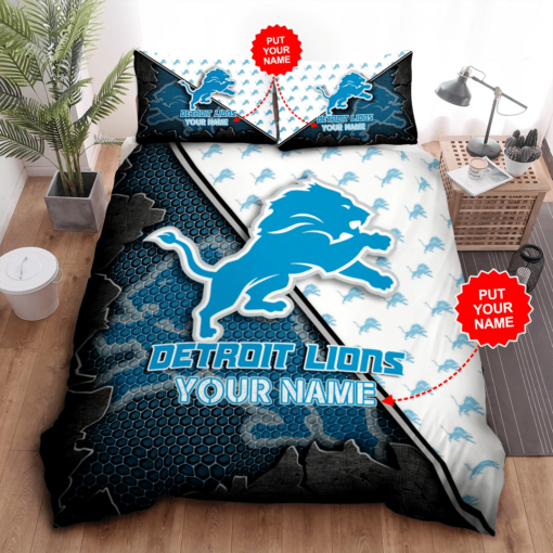 Personalized Detroit Lions Duvet Cover Pillowcase Bedding Set