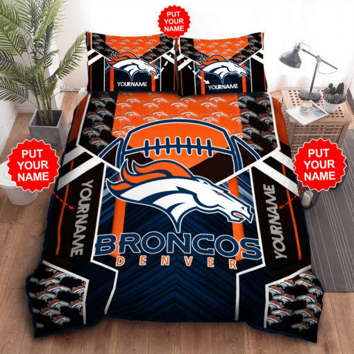 Personalized Denver Broncos Duvet Cover Pillowcase Bedding Set