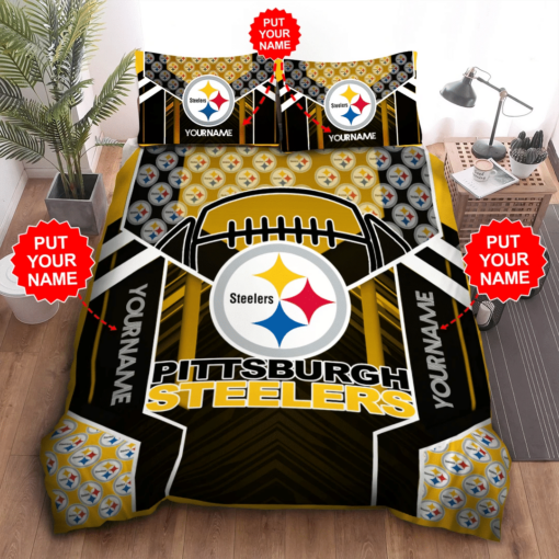 Personalized Pittsburgh Steelers Duvet Cover Pillowcase Bedding Set