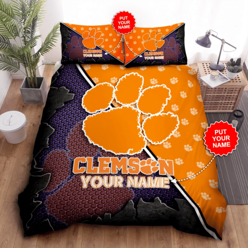 Personalized Clemson Tigers Duvet Cover Pillowcase Bedding Set