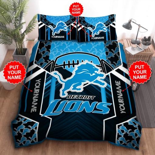 Personalized Detroit Lions Duvet Cover Pillowcase Bedding Set