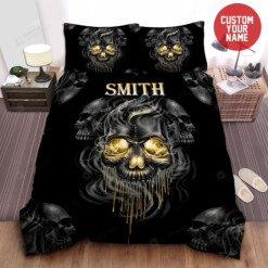 Skull Smoke Custom Duvet Cover Bedding Set With Name