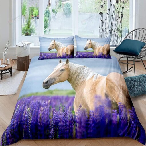 Horse And Lavender Flower Bedding Set Bed Sheets Spread Comforter Duvet Cover Bedding Sets