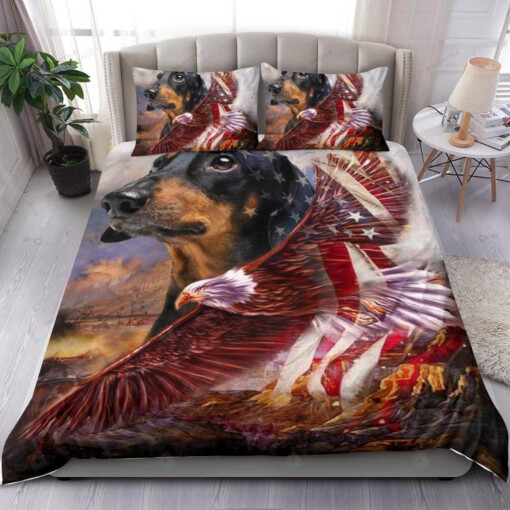 Dachshund And Eagle America Bedding Set Patriotic Gift Cotton Bed Sheets Spread Comforter Duvet Cover Bedding Sets
