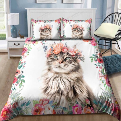 Flower Crown Cat Bedding Set Cotton Bed Sheets Spread Comforter Duvet Cover Bedding Sets