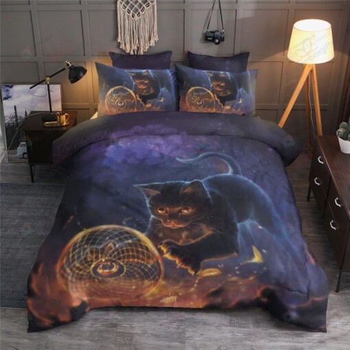 Black Kitten Bed Sheets Duvet Cover Bedding Set