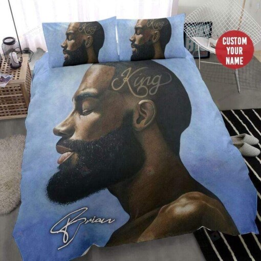 King Black Men Custom Name Duvet Cover Bedding Set