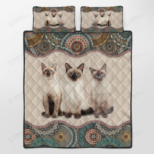 Siamese Cat Mandala Quilt Bedding Set