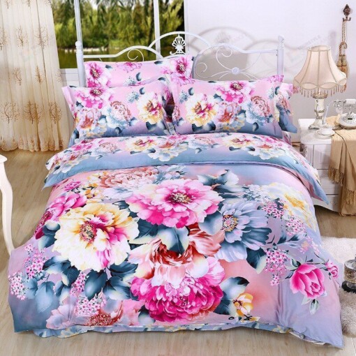 Peony Cotton Bed Sheets Spread Comforter Duvet Cover Bedding Sets