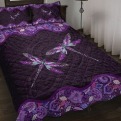 Dragonfly Purple Quilt Bedding Set