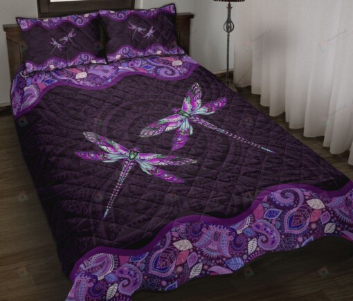 Dragonfly Purple Quilt Bedding Set
