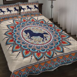 Horse Ornamental Mandala Color Vector Quilt Bedding Set