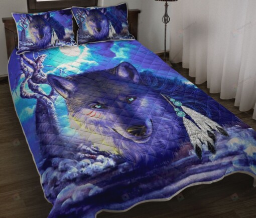Wolf Under The Moonlight Quilt Bedding Set