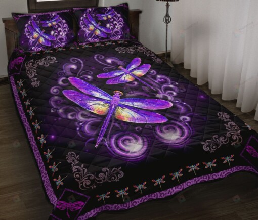 Purple Dragonfly Quilt Bedding Set