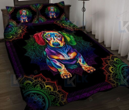 Dachshunds Rainbow Mandala Quilt Bedding Set