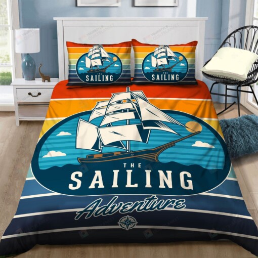 The Sailing Adventure White Sailboat  Bedding Set Cotton Bed Sheets Spread Comforter Duvet Cover Bedding Sets