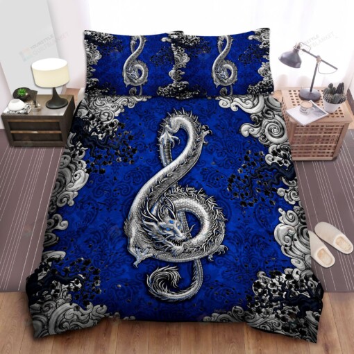 Music Dragon Blue Quilt Bedding Set