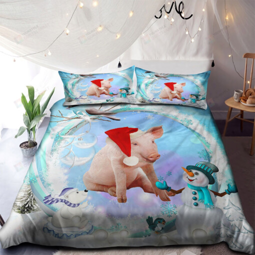 Cute Pig Merry Christmas Bedding Set Bed Sheets Spread Comforter Duvet Cover Bedding Sets