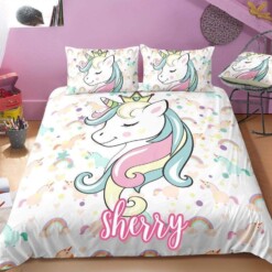 Sleeping Unicorn Bedding Custom Name Duvet Cover Bedding Set