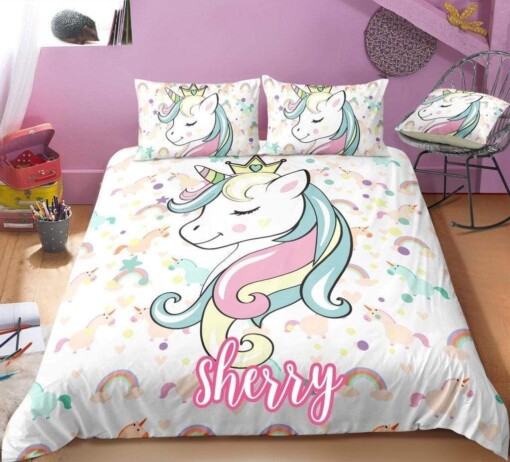 Sleeping Unicorn Bedding Custom Name Duvet Cover Bedding Set