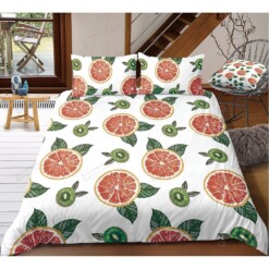 Orange And Kiwi Pattern Bedding Set Cotton Bed Sheets Spread Comforter Duvet Cover Bedding Sets