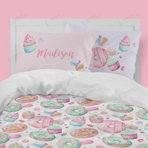 Girls Room Bedding, Dessert, Donut, Ice Cream, Macaron, Bedding Set (Duvet Cover & Pillow Cases)