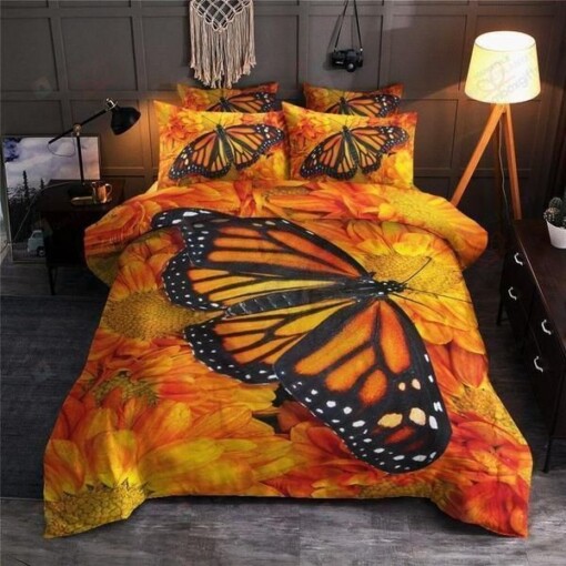Butterfly Sunflower Bedding Set Bed Sheets Spread Comforter Duvet Cover Bedding Sets