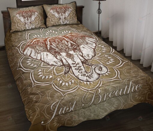 Elephant Just Breathe Mandala Quilt Bedding Set