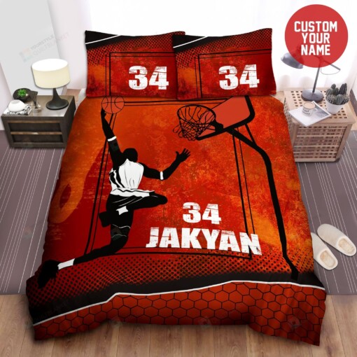 Basketball Player Red Personalized Custom Name Duvet Cover Bedding Set